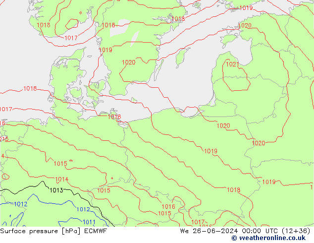 Atmosférický tlak ECMWF St 26.06.2024 00 UTC