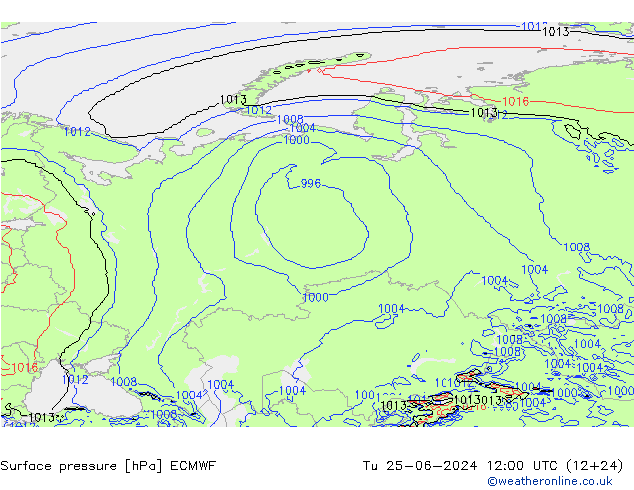 ciśnienie ECMWF wto. 25.06.2024 12 UTC