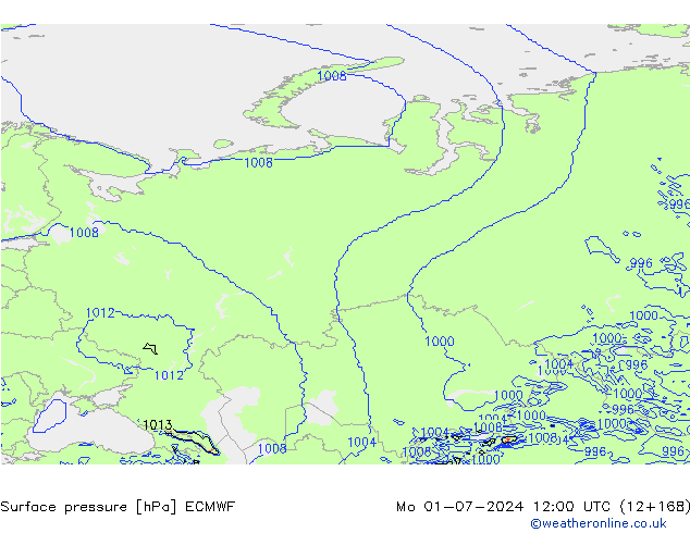 Presión superficial ECMWF lun 01.07.2024 12 UTC