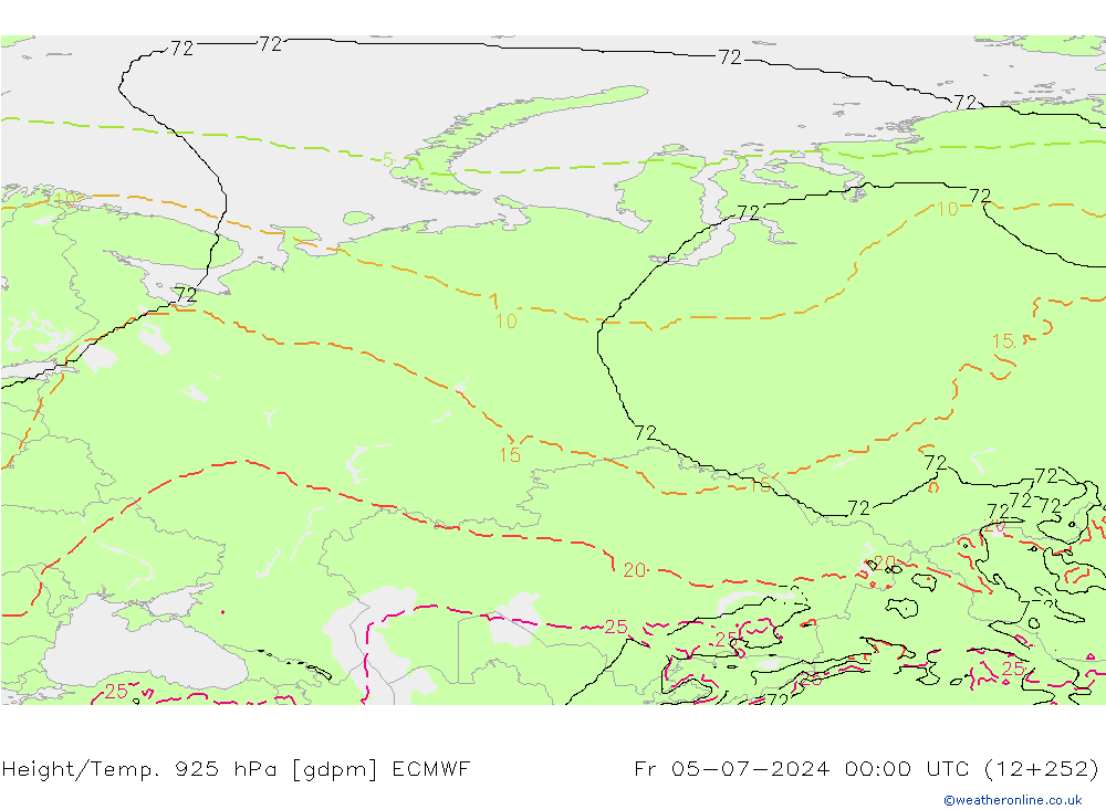 Height/Temp. 925 hPa ECMWF ven 05.07.2024 00 UTC