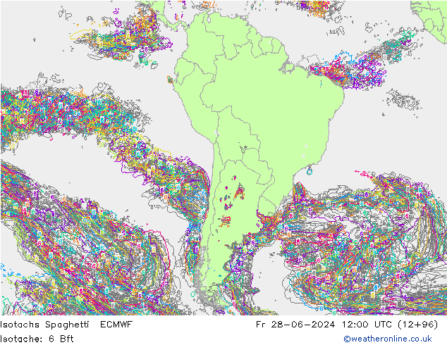 Isotachs Spaghetti ECMWF Sex 28.06.2024 12 UTC