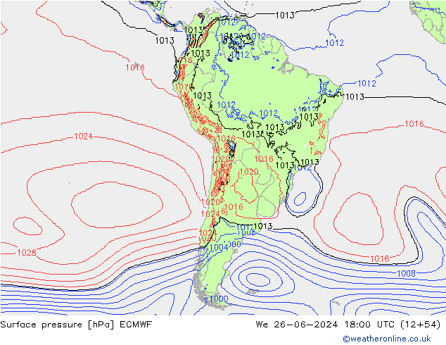 Atmosférický tlak ECMWF St 26.06.2024 18 UTC