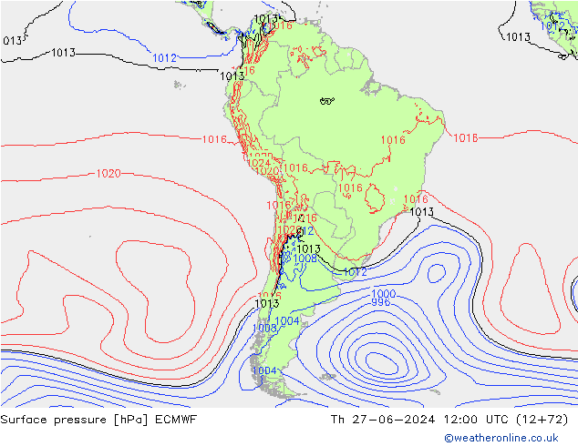 pression de l'air ECMWF jeu 27.06.2024 12 UTC