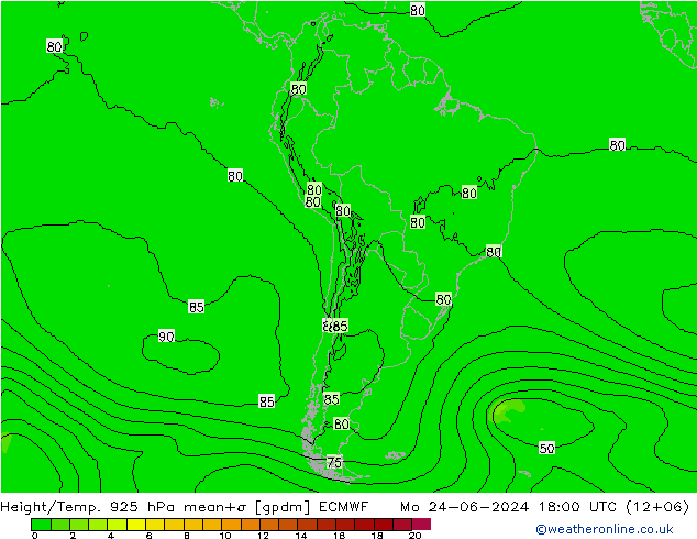 Geop./Temp. 925 hPa ECMWF lun 24.06.2024 18 UTC