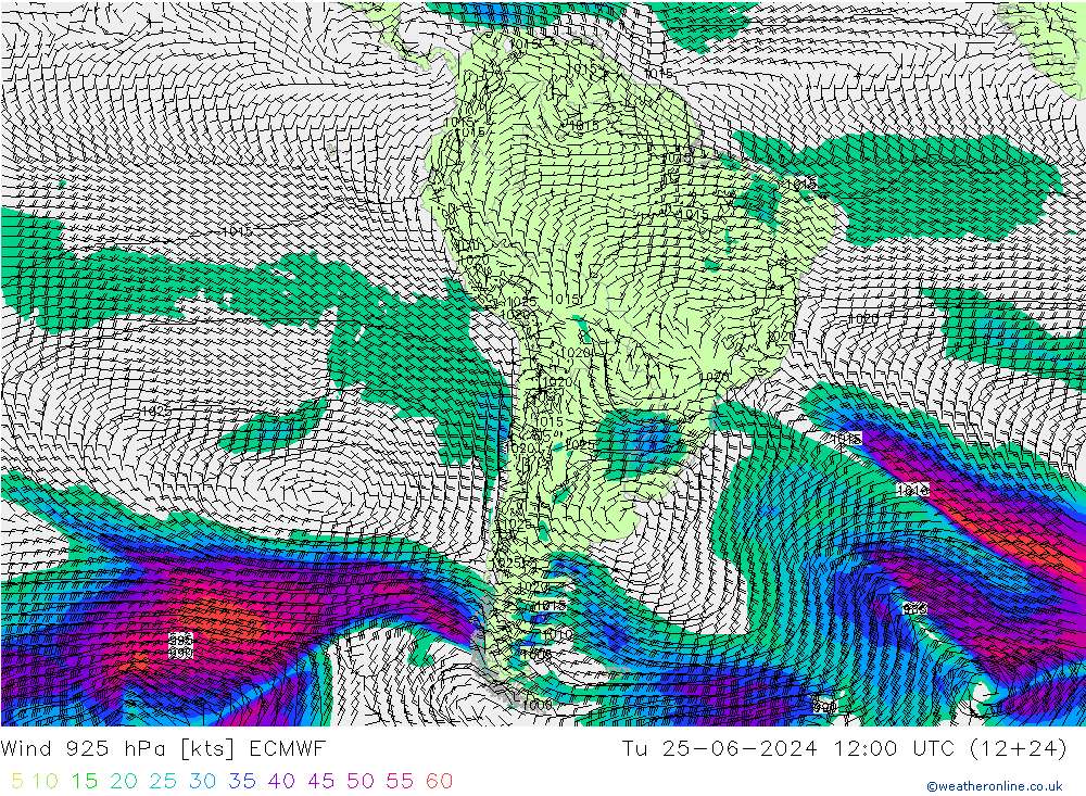 Vento 925 hPa ECMWF Ter 25.06.2024 12 UTC