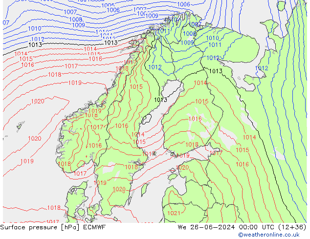 Pressione al suolo ECMWF mer 26.06.2024 00 UTC