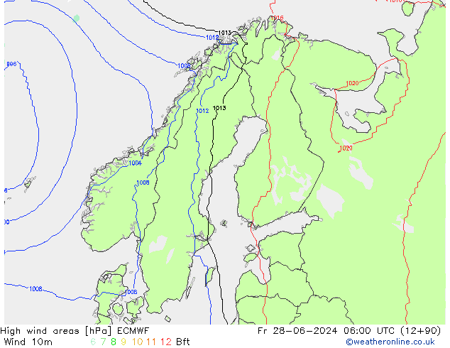 High wind areas ECMWF  28.06.2024 06 UTC