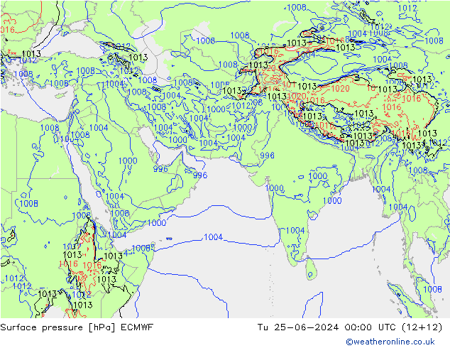 Surface pressure ECMWF Tu 25.06.2024 00 UTC