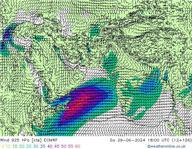 Vento 925 hPa ECMWF Sáb 29.06.2024 18 UTC