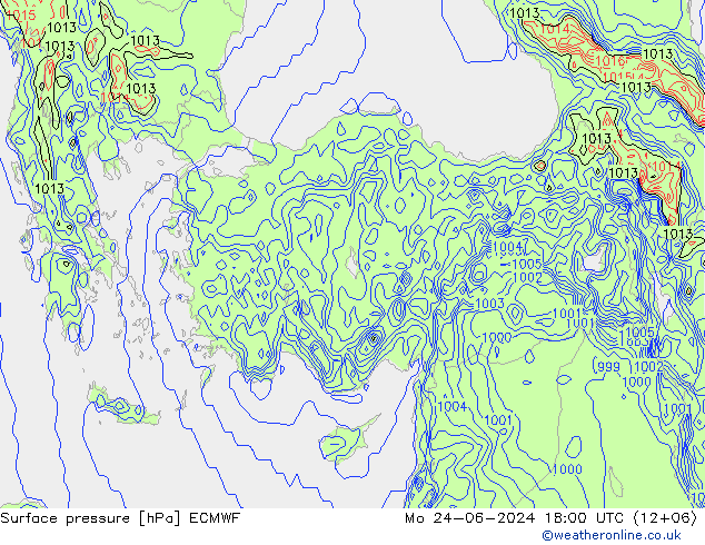 Surface pressure ECMWF Mo 24.06.2024 18 UTC