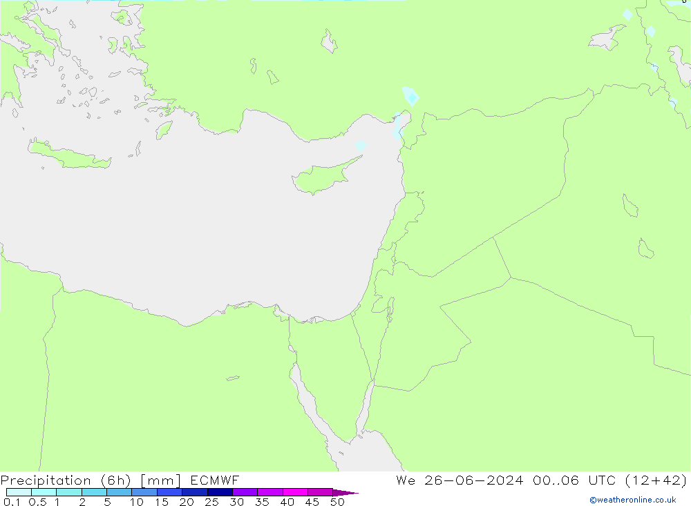 Totale neerslag (6h) ECMWF wo 26.06.2024 06 UTC