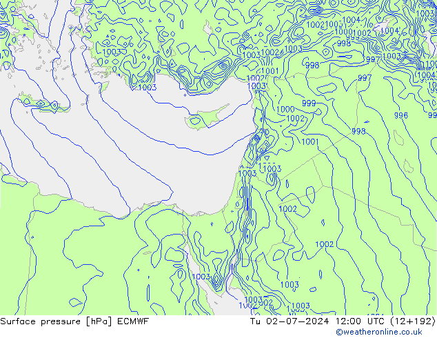 Surface pressure ECMWF Tu 02.07.2024 12 UTC