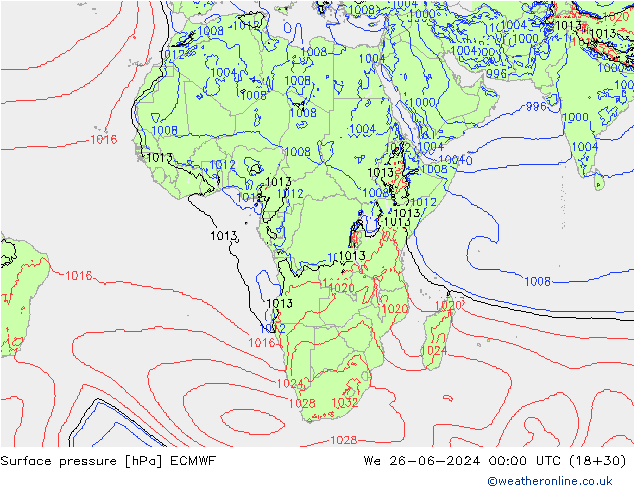 pression de l'air ECMWF mer 26.06.2024 00 UTC