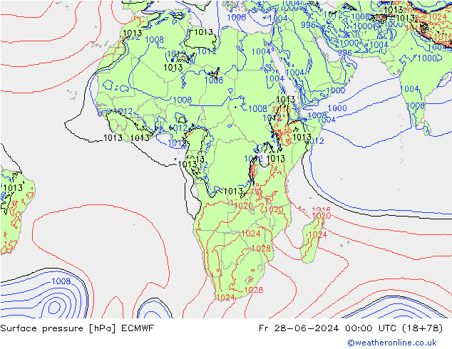 Pressione al suolo ECMWF ven 28.06.2024 00 UTC