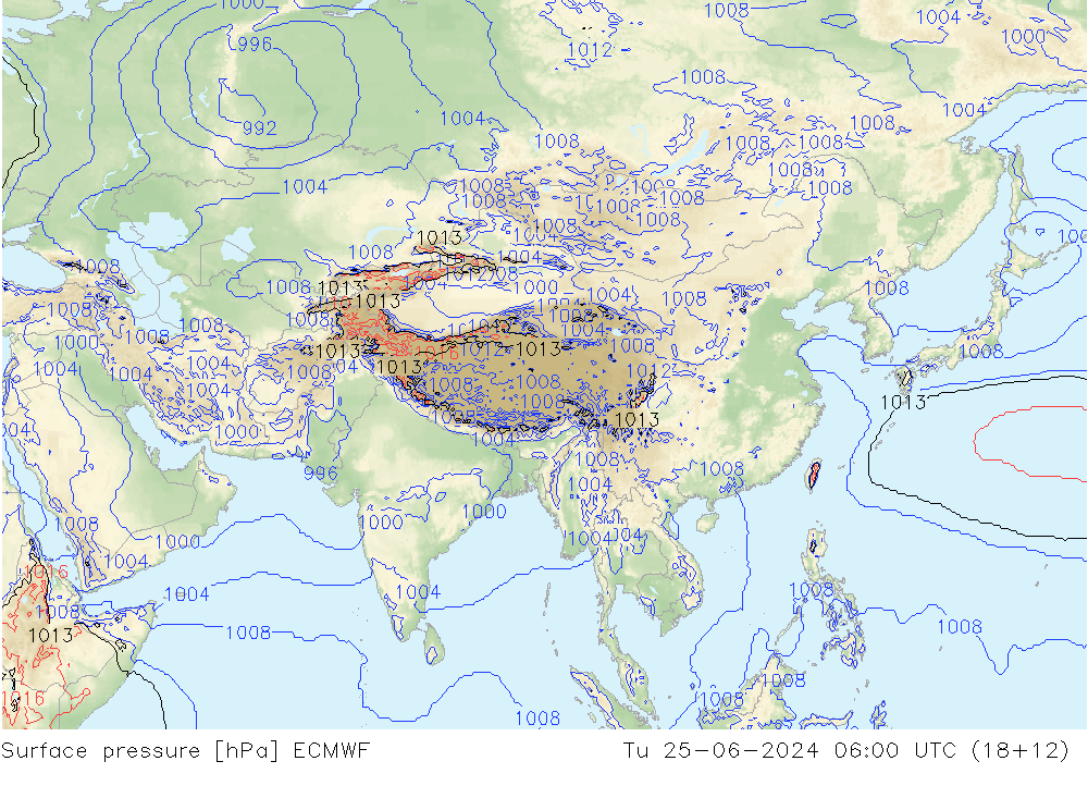 Surface pressure ECMWF Tu 25.06.2024 06 UTC