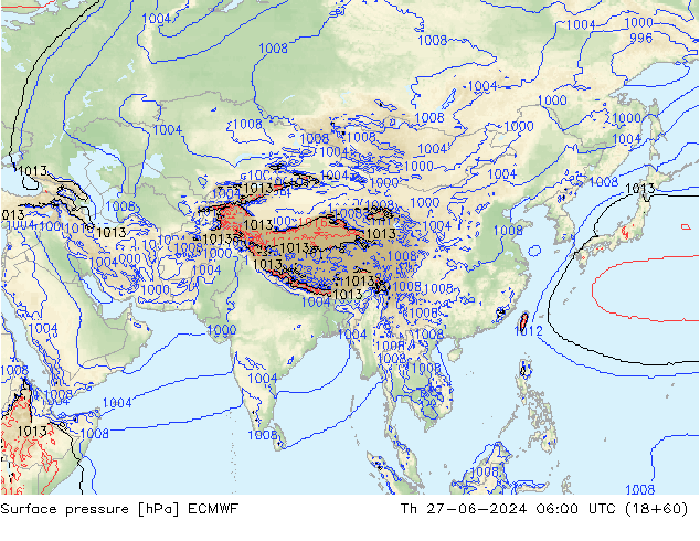 ciśnienie ECMWF czw. 27.06.2024 06 UTC