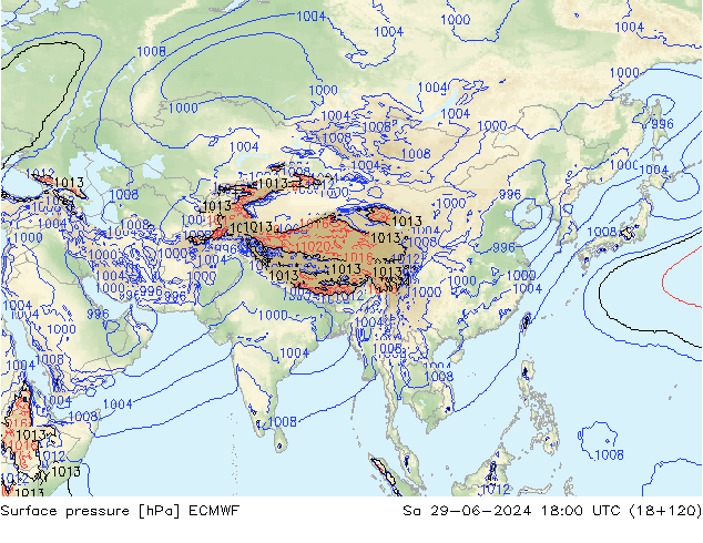 Pressione al suolo ECMWF sab 29.06.2024 18 UTC