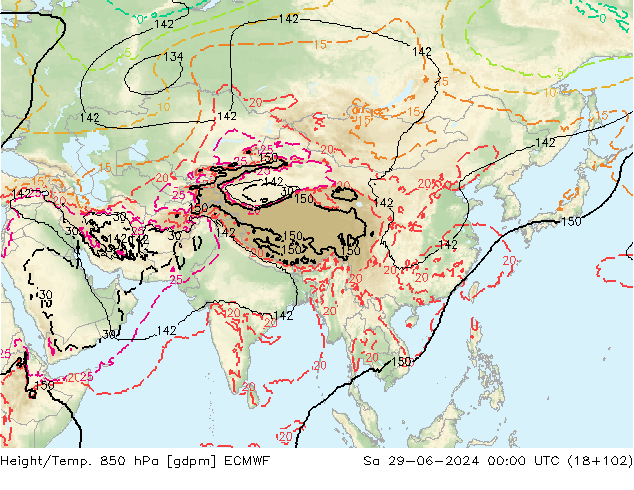 Height/Temp. 850 гПа ECMWF сб 29.06.2024 00 UTC