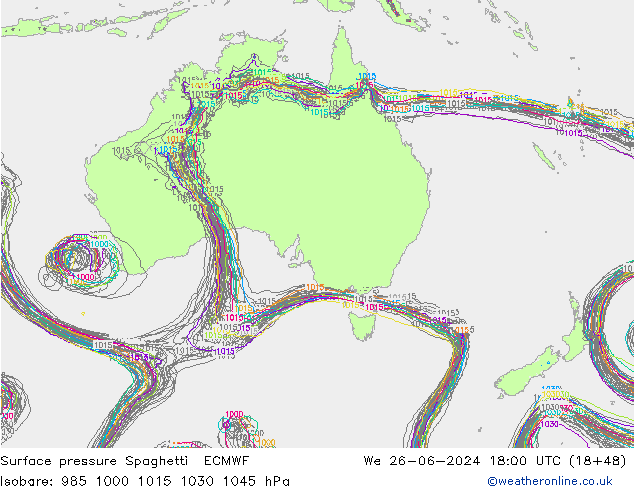Surface pressure Spaghetti ECMWF We 26.06.2024 18 UTC