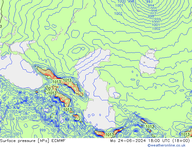 pressão do solo ECMWF Seg 24.06.2024 18 UTC
