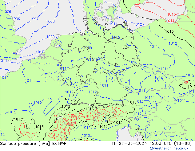 Surface pressure ECMWF Th 27.06.2024 12 UTC