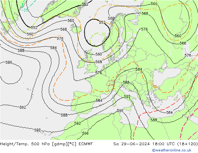 Height/Temp. 500 hPa ECMWF So 29.06.2024 18 UTC