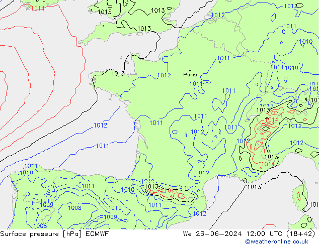 Bodendruck ECMWF Mi 26.06.2024 12 UTC
