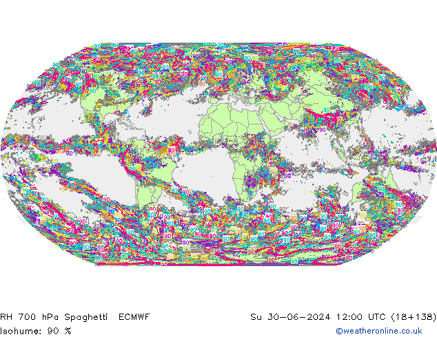 RH 700 hPa Spaghetti ECMWF dom 30.06.2024 12 UTC