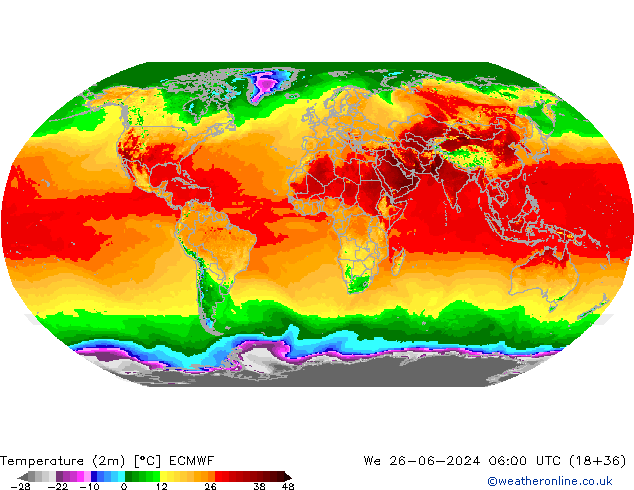 Temperatura (2m) ECMWF mié 26.06.2024 06 UTC