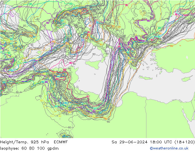 Hoogte/Temp. 925 hPa ECMWF za 29.06.2024 18 UTC