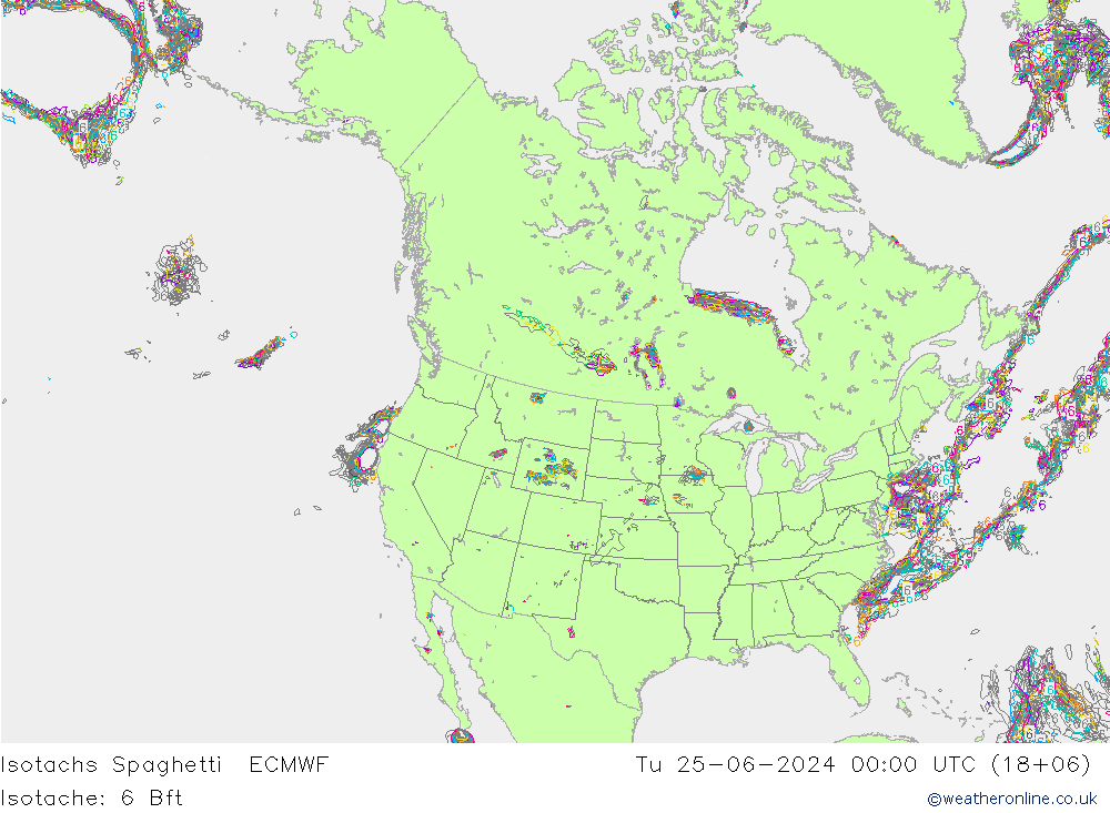 Isotachen Spaghetti ECMWF Di 25.06.2024 00 UTC