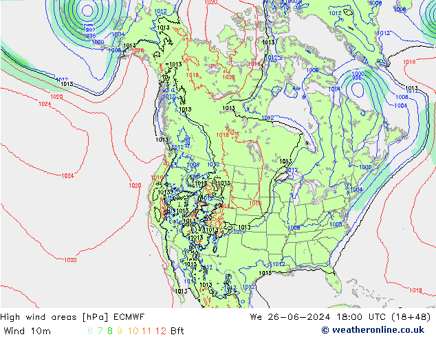 yüksek rüzgarlı alanlar ECMWF Çar 26.06.2024 18 UTC