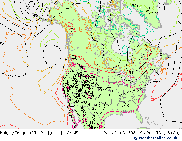 Height/Temp. 925 hPa ECMWF Mi 26.06.2024 00 UTC