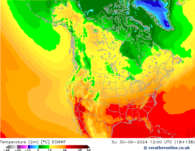 Temperatura (2m) ECMWF dom 30.06.2024 12 UTC