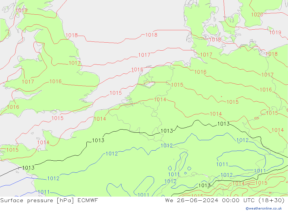 Surface pressure ECMWF We 26.06.2024 00 UTC