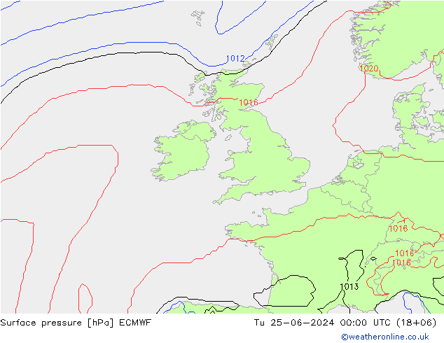 Surface pressure ECMWF Tu 25.06.2024 00 UTC