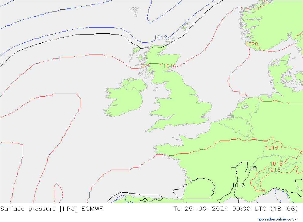 Surface pressure ECMWF Tu 25.06.2024 00 UTC