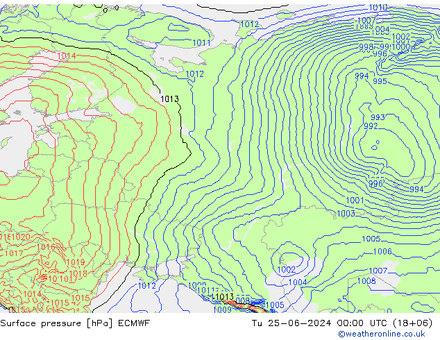 Atmosférický tlak ECMWF Út 25.06.2024 00 UTC