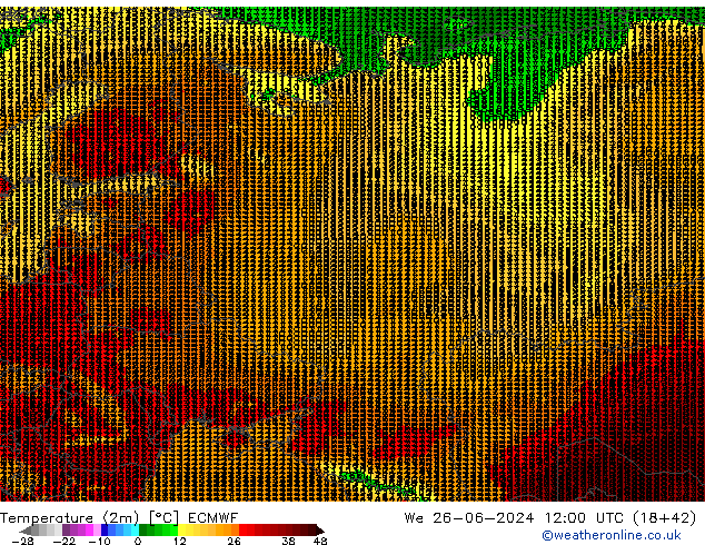 Temperatura (2m) ECMWF mié 26.06.2024 12 UTC