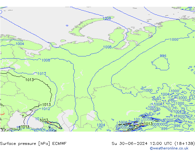 Surface pressure ECMWF Su 30.06.2024 12 UTC