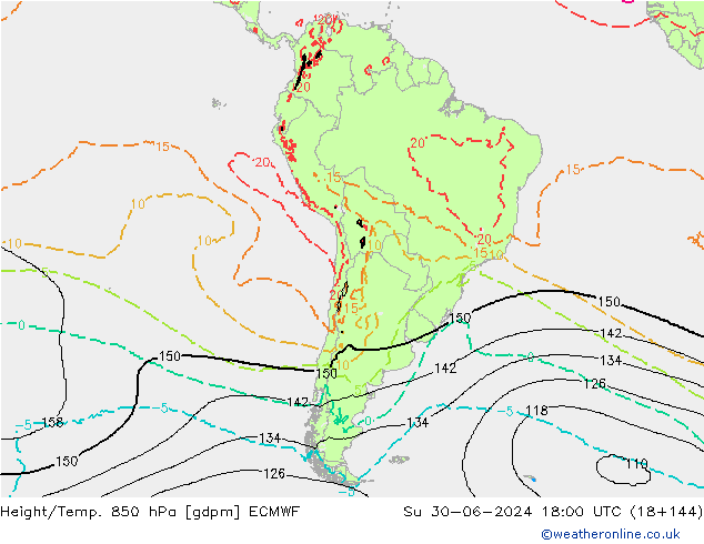 Geop./Temp. 850 hPa ECMWF dom 30.06.2024 18 UTC