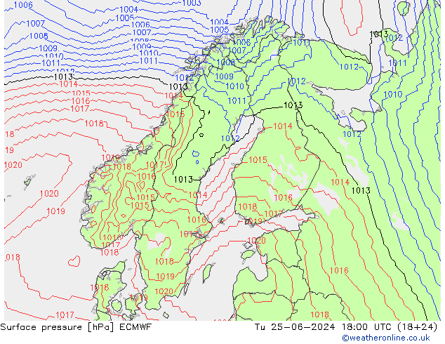 地面气压 ECMWF 星期二 25.06.2024 18 UTC