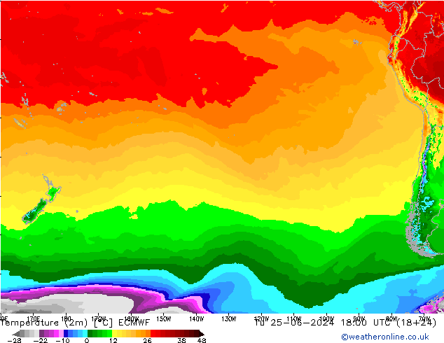 Temperaturkarte (2m) ECMWF Di 25.06.2024 18 UTC