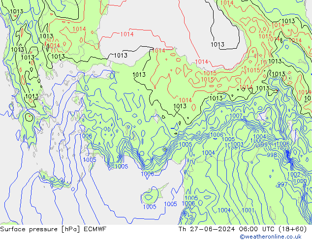pressão do solo ECMWF Qui 27.06.2024 06 UTC