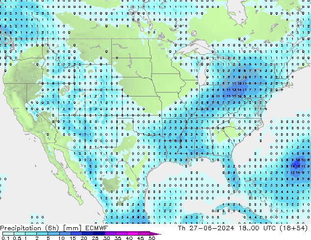 Precipitação (6h) ECMWF Qui 27.06.2024 00 UTC