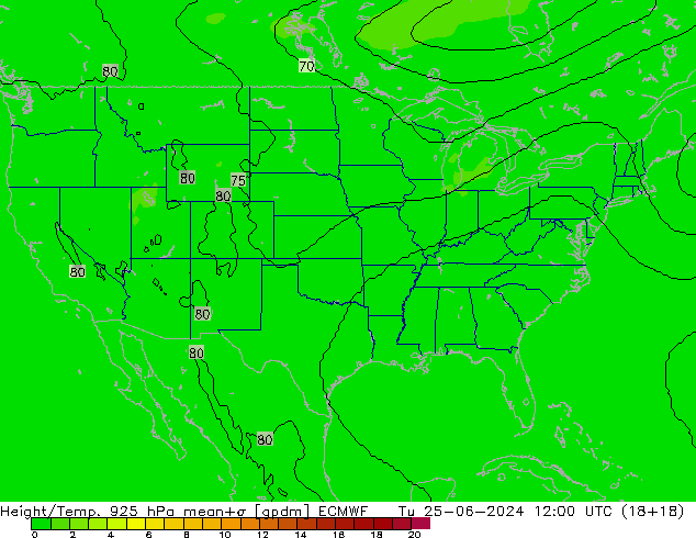 Hoogte/Temp. 925 hPa ECMWF di 25.06.2024 12 UTC