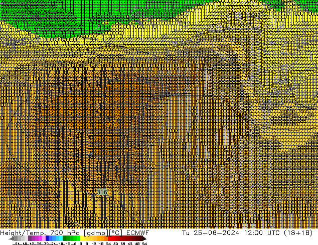 Hoogte/Temp. 700 hPa ECMWF di 25.06.2024 12 UTC