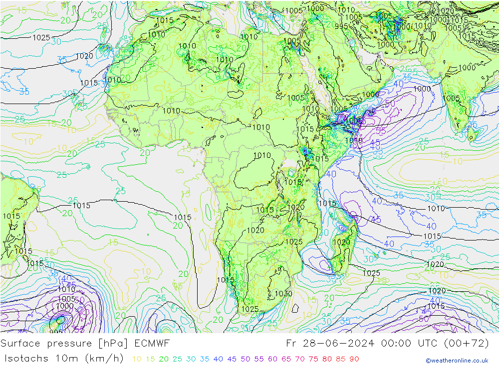 Isotachen (km/h) ECMWF vr 28.06.2024 00 UTC