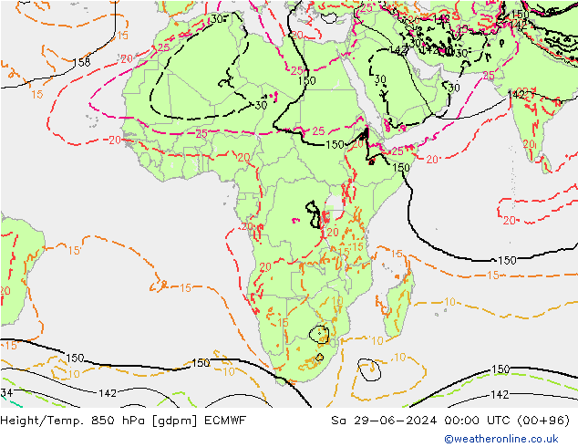 Height/Temp. 850 гПа ECMWF сб 29.06.2024 00 UTC