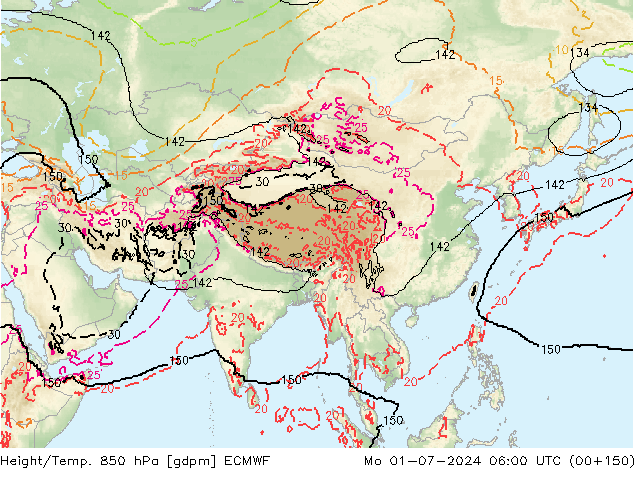 Yükseklik/Sıc. 850 hPa ECMWF Pzt 01.07.2024 06 UTC